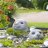 Seehundkopf - Robbe - Heuler 2er Set 6,5 und 10cm hoch für die Teich oder Miniteich Deko aus Keramik
