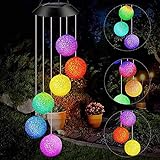 Gerhannery Solar Windspiel, Windspiele für Draußen Glockenspiele Dekor Lamp LED Solar Wind Chime Light Spiral Spinner Color Changing Garden Lamp (Ball)