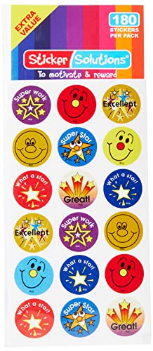 Sticker Solutions Aufkleber Sterne und Smileys mit Lobaufschriften, 180 Stück