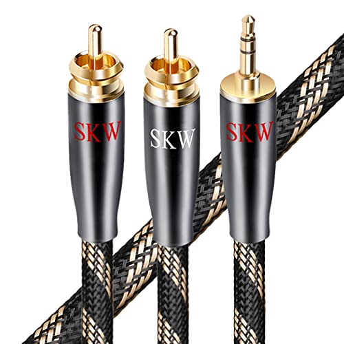 SKW Audiophiles Audio Kabel 3.5mm Klinke auf 2 Cinch Y Splitter Stereo Audio Kabel (1M, Schwarz)