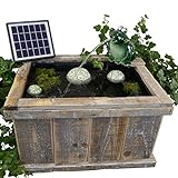 Storm's Gartenzaubereien Miniteich Set - Holzkiste mit Aufsatz für Wasserspeier, Wasserspeier Frosch mit Solarpumpe und Schwimmkugeln - Teichkugeln
