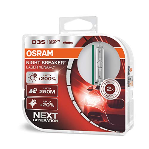 Osram Xenarc Night Breaker Laser D3S, +200 % mehr Helligkeit, HID Xenon-Scheinwerferlampe, 66340XNL-HCB, Duo Box (2 Lampen)