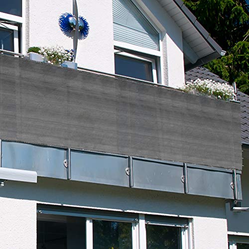 NYVI Balkon Sichtschutz ViewCover 90x1000 cm (2X 500 cm) Grau Einfarbig - mit Befestigungsband - UV-Schutz, Windschutz, Leicht Transparent, Wetterfest - Balkonverkleidung 10m lang ohne Bohren