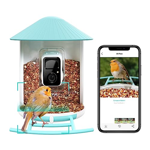 NETVUE Vogelfutterspender mit Kamera, Vogelhaus mit Kamera, Futterstationen für Wildvögel, Vogelfutterstantion Kamere Video Auto Aufnehmen, Vogelhäuschen Kamera mit KI Erkennung Vogelarten (Birdfy KI)