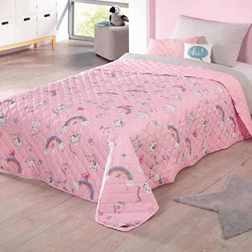 Delindo Lifestyle® Kinderzimmer Tagesdecke Bettüberwurf Kitty, für Kinder Einzelbett, für Mädchen, 170x210 cm, rosa