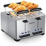 Acekool Toaster 4 Scheiben, 1500W Automatik Toaster mit 2 integrierten Brötchenaufsatz, Extra Breiter Toasters edelstahl - Unabhängiger Dual-Control-Betrieb - 7 Bräunungsstufe -TA1