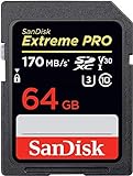 SanDisk Extreme PRO SDXC UHS-I Speicherkarte (Schwarz, V30, Übertragungsgeschwindigkeit 170 MB/s, U3, 4K-UHD-Videos, temperaturbeständig)64 GB ,1er Pack