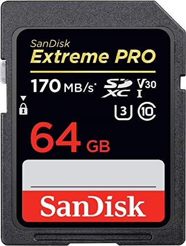 SanDisk Extreme Pro SDXC UHS-I Speicherkarte 64GB (V30, U3, 4K-UHD-Videos, 170 MB/s Lesegeschwindigkeit, hitze und- kältebeständig) Schwarz