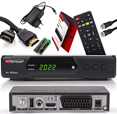 Opticum Sat Receiver SBOX Plus mit PVR Aufnahmefunktion & Timeshift - für Satelliten Satellite Satellit, TV, Digital, HD, HDMI, UNICABLE, SCART - Astra Hotbird vorsortiert + HDMI Kabel + Satkabel