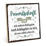 TypeStoff Holzschild mit Spruch – BEKLOPPTE FREUNDE – im Vintage-Look mit Zitat als Geschenk und Dekoration zum Thema Freundschaft - HS-00379