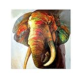 Handgemalte Elefant Elfenbein Portrait Ölgemälde, Handgemalte Leinwand Kunst Wandmalerei Haus Wohnzimmer Schlafzimmer Dekoration,Noframe,60x60cm