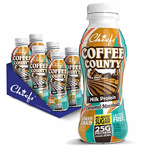 Chiefs Milk Protein Drink mit 25g Protein und BCAA • High Protein Shake low carb, laktosefrei, zuckerarm • 6 x 330ml Coffee County