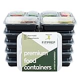FITPREP® Original 3 Fach Meal Prep Container 10er Pack Kompakt, platzsparend und dennoch 1 Liter Volumen inkl. Rezeptheft, Zertifiziert BPA frei