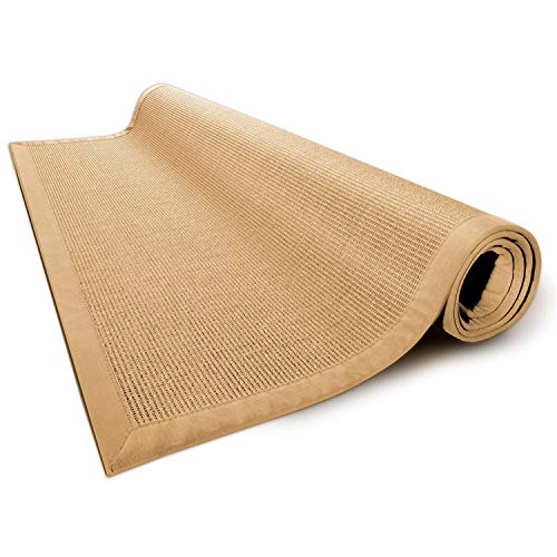 casa pura® Sisal Teppich aus Naturfasern mit Bordüre aus Baumwolle | pflegeleicht | Größe wählbar (Natur, 200 x 290 cm)