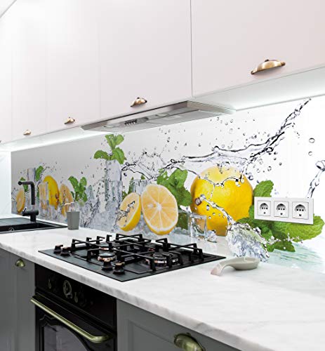 MyMaxxi | selbstklebende Küchenrückwand Folie ohne bohren | Aufkleber Motiv Zitrone | 60cm hoch | adhesive kitchen wall design | Wandtattoo Wandbild Küche | Wand-Deko | Wandgestaltung