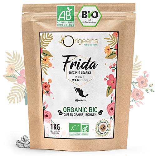 ORIGEENS BIO Kaffeebohnen 1kg | Biologische Arabica Kaffee Ganze Bohnen | Single Origin Mexiko Frida | Säurearm | Traditionelle Röstung