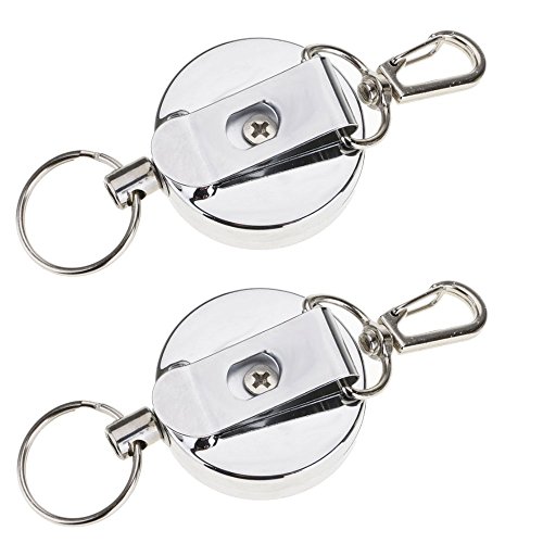 Kompassswc JoJo Schlüsselhalter mit Stahlseil ausziehbar Schlüsselanhänger mit Schlüsselring mit Karabiner Anti-Verloren Ausweis JoJo Schlüsselband mit 65cm Reißfester Schnur in Silber (2 Stück)