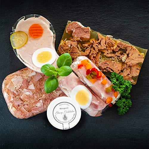 WURSTBARON® Aspik Wurst Probierpaket 1000g mit Sülzkotelett, Sülze, Zwiebelfleisch, Schinkenröllchen Fleischsalat, Grillfleisch im Glas