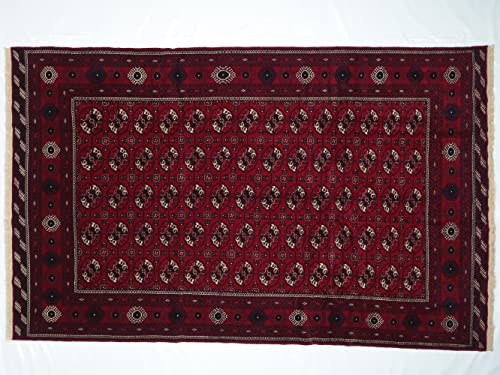 RUG PRINCE Afghan Teppich 200x300 Handgeknüpft Rot Geometrisch Orient Kurzflor Wohnzimmer n