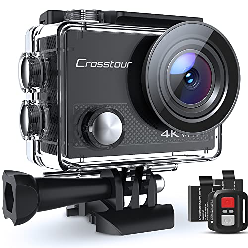 Action Cam 4K, Unterwasserkamera Crosstour CT9000 (20MP WiFi Wasserdicht 40M Helmkamera Fernbedienung und 2 Akkus)