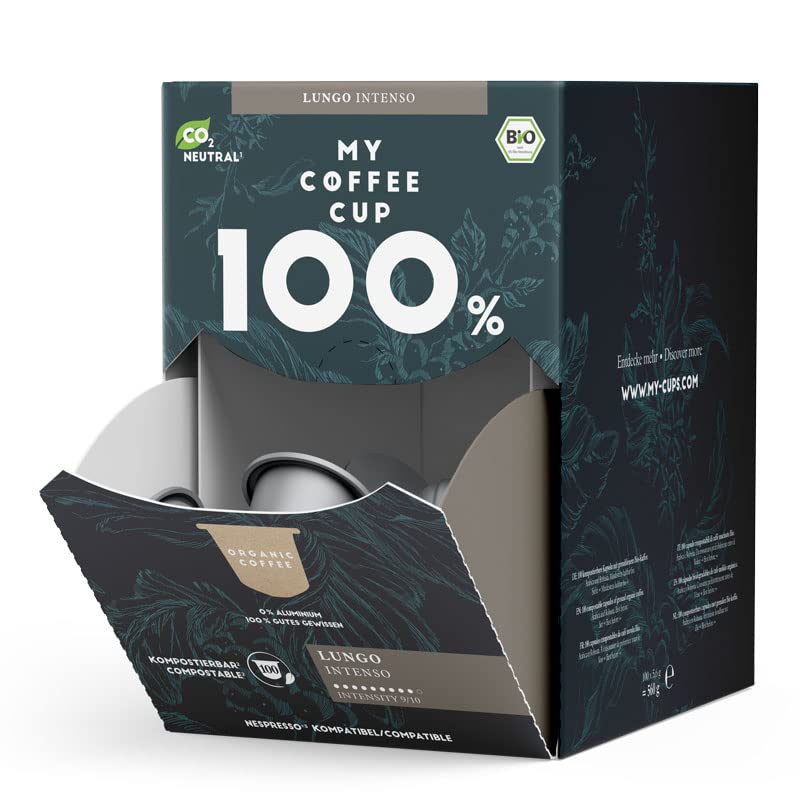My Coffee Cup – MEGA BOX LUNGO INTENSO – BIO-KAFFEE I 100 Kaffeekapseln für Nespresso®³-Kapselmaschinen I 100% industriell kompostierbare Kaffeekapseln – 0% Alu I Nachhaltige Kaffeekapseln …