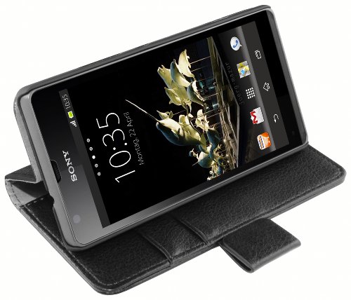 mumbi Echt Leder Bookstyle Case kompatibel mit Sony Xperia SP Hülle Leder Tasche Case Wallet, schwarz