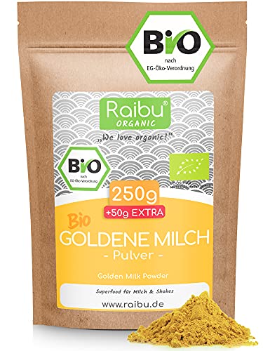 Goldene Milch Pulver BIO I Golden Milk - Kurkuma Latte Mix mit Kurkuma, Kokosblütenzucker, Zimt, Ingwer & Ashwagandha aus kontrolliertem Bio-Anbau (300g)
