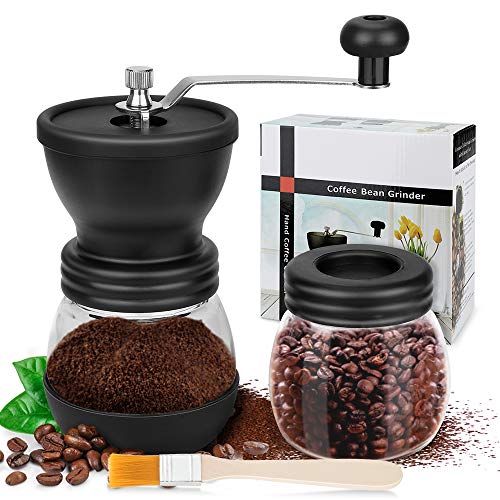 CHUER Manuelle Kaffeemühle - Keramikmahlwerk und Extra-Behälter mit Reinigungspinsel - Einstellbare Premium Espresso Handmühle für Feinsten, Frischgemahlenen Kaffee