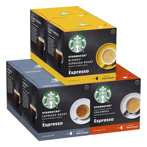 STARBUCKS Probierset, Espresso-Varianten by Nescafe Dolce Gusto Kaffeekapseln, 72 Kapseln ( 6 x 12, 36 Portionen)