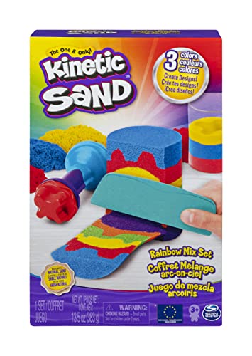 Kinetic Sand Regenbogen Mix Set - mit 383 g magischem Kinetic Sand aus Schweden in 3 Farben und Förmchen, ab 3 Jahren