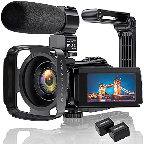 4K Videokamera Camcorder Ultra HD 48MP WiFi IR Nachtsicht-Vlogging-Kamera für 3' IPS-Touchscreen 16X Digitalzoom YouTube-Kamerarecorder mit Mikrofon, Handstabilisator, Gegenlichtblende