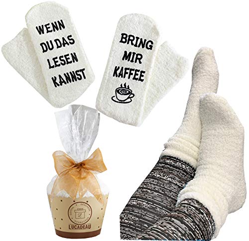Lucadeau Geschenk für Frauen zu Weihnachten, Socken mit Kaffee Spruch WENN DU DAS LESEN KANNST, BRING MIR Kaffee, Kaffee Geschenk, Geburtstagsgeschenke für Freundin Schwester Mama