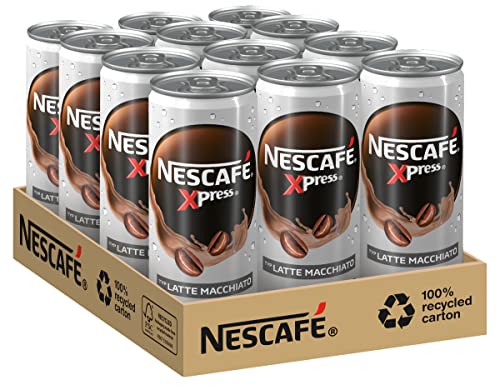 NESCAFÉ XPRESS Latte Macchiato, trinkfertiger Iced Coffee Latte Macchiato in der Dose für unterwegs, koffeinhaltig, 12er Pack (12 x 250ml)