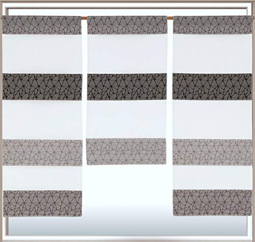 Design Mini Flächenvorhang Set anthrazit 2292 | mit Muster | 3 Teile | Scheibengardine Gesamtbreite 90cm (3x30cm) Höhe 80/60/80cm