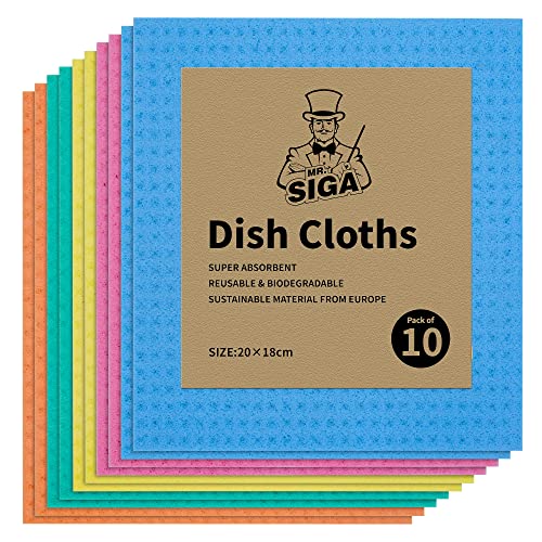 MR.SIGA Schwammtuch für Küche, saugfähige Geschirrtücher, Reinigungstuch Wiederverwendbare Küchentücher, 10 Stücke