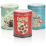 com-four® 3x Vorratsdosen im Retro Design - Runde Kaffeedose aus Metall mit Deckel - Nostalgie Dosen für Kaffee, Tee und Zucker (03 Stück - blau/grün/rot)