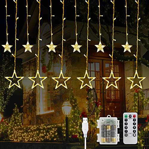 DANGZW Lichterkette Sterne, LED Lichtervorhang mit 12 Sterne 138 Leuchtioden, Sternenvorhang Fenstervorhang Lichter mit 8 Modi für Weihnachten, Party, Hochzeit, Garten, Balkon, Innen & Außen Deko