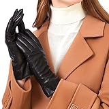 ZLUXURQ Damen Leder Handschuhe echtes Lammleder und mit Kaschmir Wolle gefütterte warme Winter Handschuhe