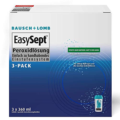 Bausch und Lomb - EasySept Peroxidlösung Kontaktlinsenreiniger für weiche Kontaktlinsen, mit Behälter 3 x 360 ml