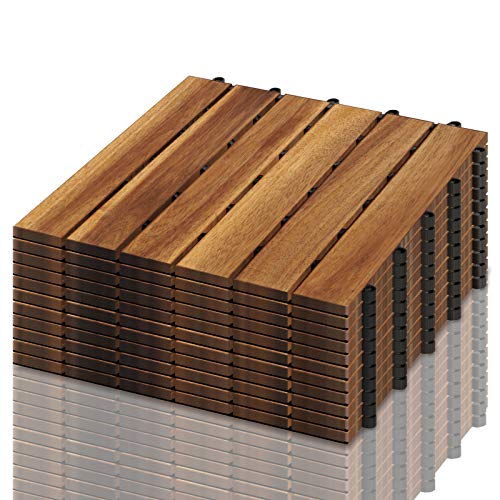 VINGO 55 Stück Holzfliesen aus Akazienholz Balkonfliesen Terrassenfliesen, Bodenbelag mit Drainage, Fliese Leicht verlegbar(6 Latten | 5 m²)