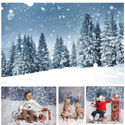 WaW 2.7x1.8m Fotohintergrund Weihnachten Winter Schneeflocke Wald, Stoff Weihnachtsfoto Hintergründe für Fotostudios Fotografie Newborn Baby Kinder Fotoshooting, Fotowand, Fotobox, Video, Dekoration
