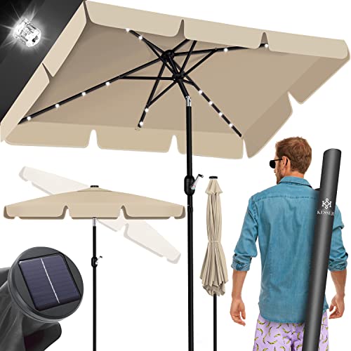 KESSER® Sonnenschirm mit LED Solar Schirm für Balkon Garten & Terrasse Rechteckig 205 × 125cm Beige