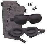 PEARL Schlafbrille: 2er-Set 3D-Schlafmasken mit Ohrstöpseln & Aufbewahrungstasche, schwarz (Augenbinde)