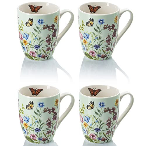 Weltbild Porzellan Kaffeetassen Blumenwiese 4er-Set - Kaffeebecher Porzellan mit Blumenwiesen-Design und je 340ml Fassungsvermögen