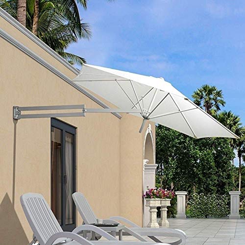 Wandmontierter Sonnenschirm 2,2 m/2,5 m, Garten-Balkon-Patio-Wandschirm, Aluminiumrahmen, 280 g Polyester-Baldachin, neigbarer Sonnenschirmschirm (Color : Off-White, Size : 7.2ft/2.2m) Happy house