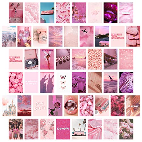 BeYumi 50 Stück Ästhetisches Bild für Wandcollage, 4'x 6' Rosy Collage Druck Set Warme Farbe Raumdekoration für Mädchen, Wandkunstdrucke für Zimmer Schlafsaal Foto-Display VSCO Poster für Schlafzimmer