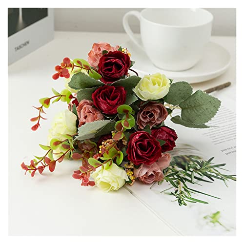 YANGJINR Künstliche Pflanze Künstliche gefälschte Rosenblumensträuße Blumen Dekoration for Tisch Home Office Hochzeit Braut Dusche Haus Küche Dekoration künstliche Blumen (Color : H06)