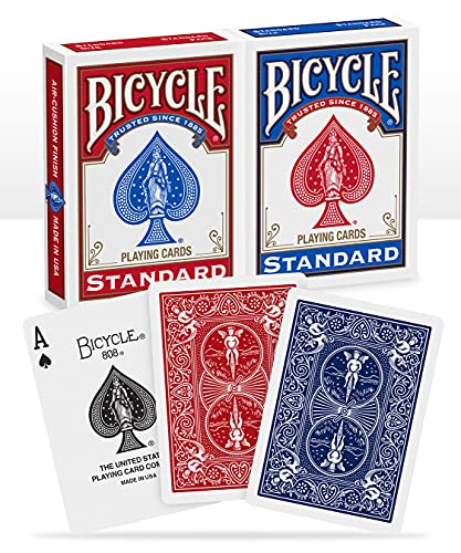 Bicycle 1001781 Kartendeck Standard 2er-Pack Rot & Blau Rommé-Karten, Pokerkarten, Zauberkarten/Klassische Rider Back Rückseite/hochwertiges Kartenspiel, Rot und Blau, Poker