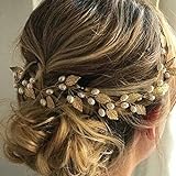 Prosy Braut Hochzeit Blatt Haarranben Gold Braut Stirnband Perlen Kopfschmuck Haarschmuck für Frauen und Mädchen