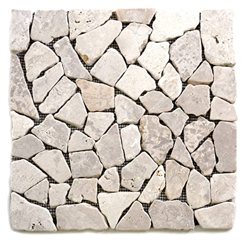 DIVERO 11 Fliesenmatten Naturstein Mosaik aus Marmor für Wand und Boden cremeweiß á 30 x 30 cm